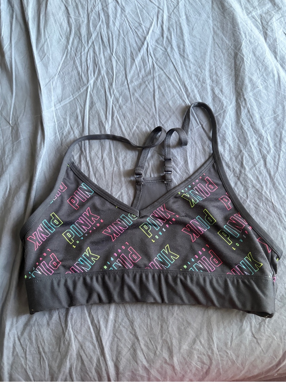 PINK Victoria's Secret Branded dark grey Logo Print Women's sports bra